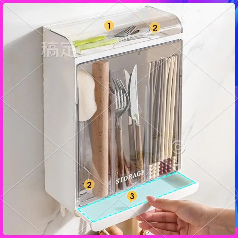 

NEW-Multifunctional Kitchen Tableware Holder - Large Capacity Draining Tableware Storage Container, Plastic Organizer