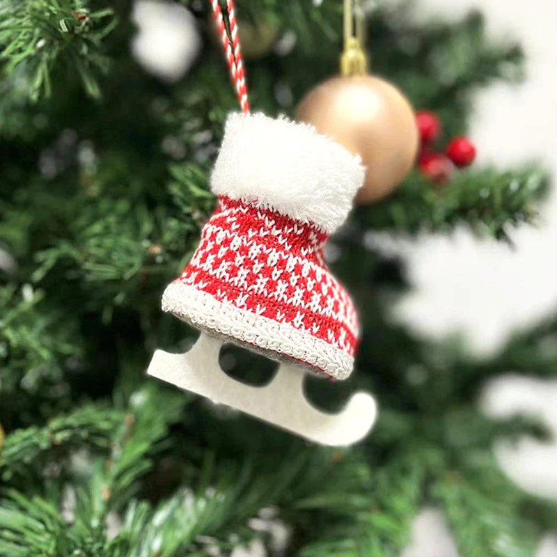 Christmas Hanging Ornaments Knitted Ice Skates Shoes Pendant Christmas Tree Hanging Ornaments Christmas Decoration For Home