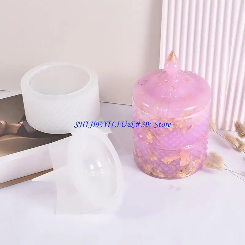 

E21F Rhombic Striped Resin Jar Molds with Lid Jewelry Box Silicone Molds for Epoxy Resin Holder Jewelry Box Resin Jar