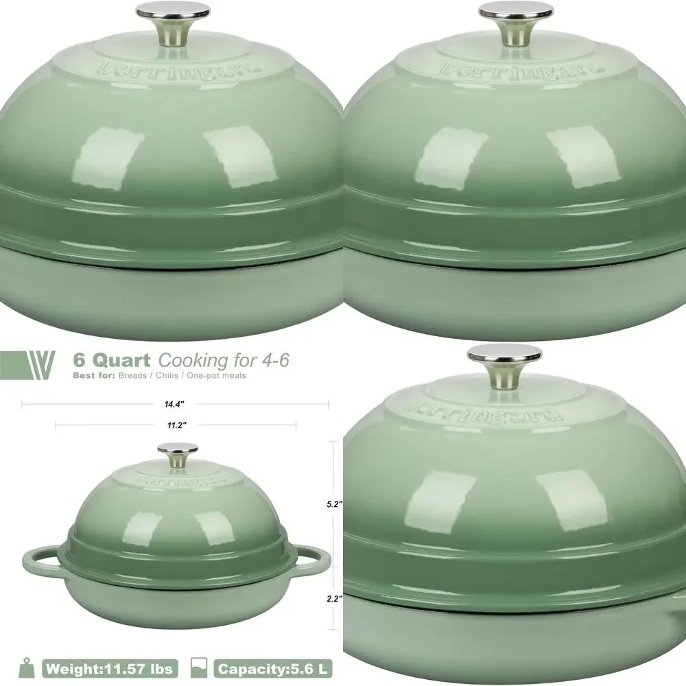 

Enameled Cast Iron Dutch Oven with Lid, 6 Quart, Green, Perfect for Bread Baking