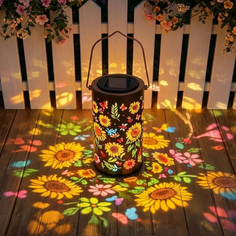 3/2/1pcs Solar Sunflower Projection Lantern IP65 Waterproof Metal Hanging Solar Light Outdoor Garden Patio Pathway Decor Lamp