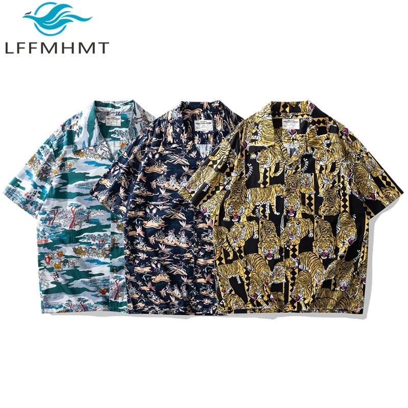 

Summer Fashion Men's Hawaii Shirt China Style Vintage Print 100% Cotton Short Sleeve Turn Down Collar Holiday Casual Streetwear