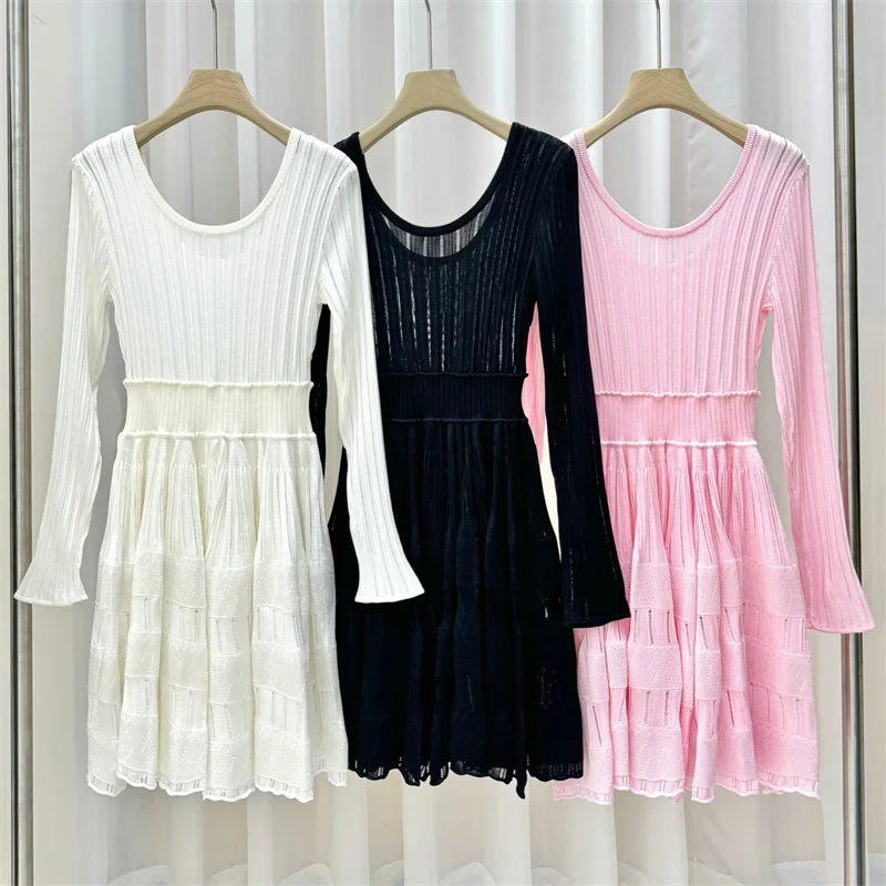 

Women's dress New elastic knitted mini dress for summer 2026 Waist waist slim fit round neck short dress Elegant party dresses