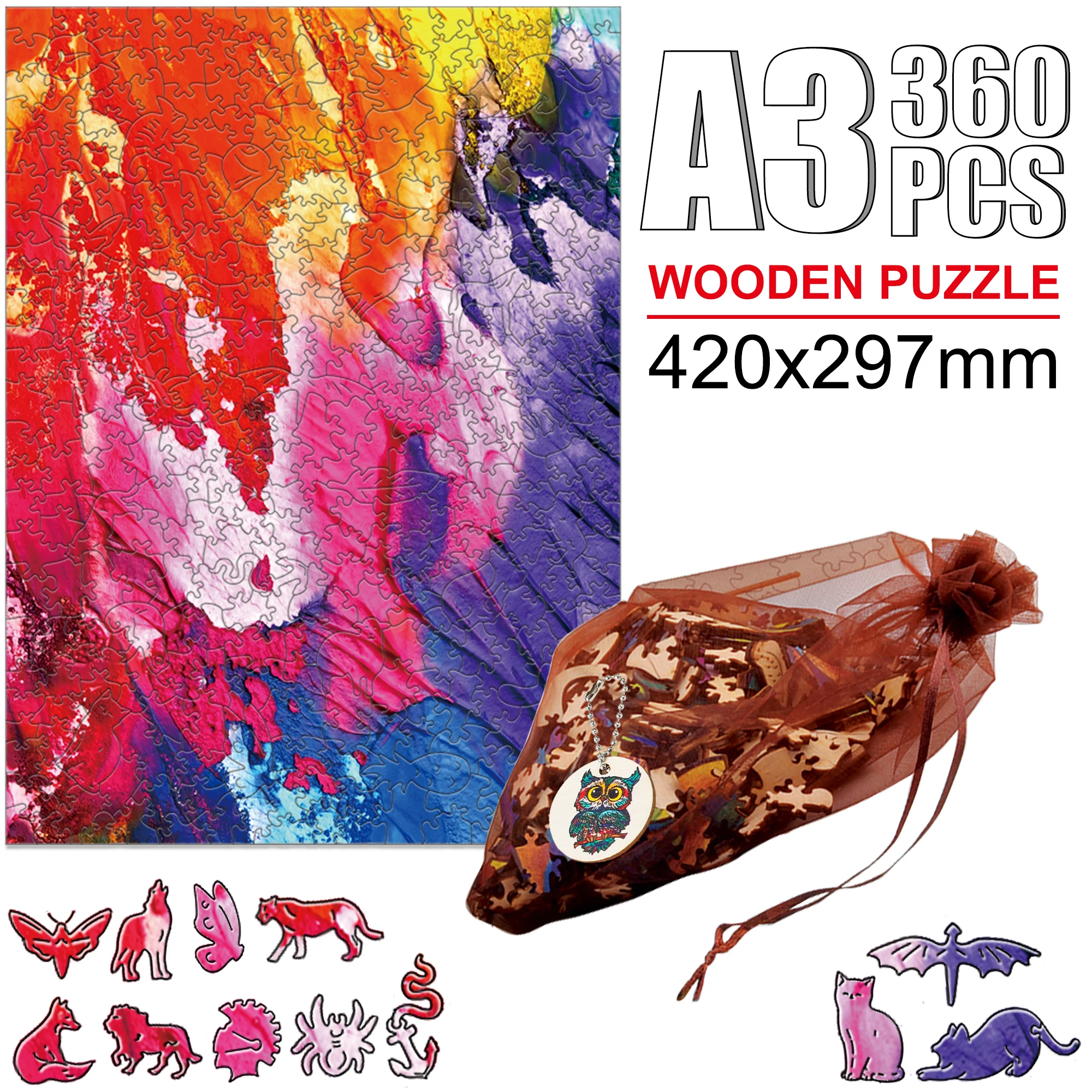 Wooden Animal Puzzle Colorful Rabbit Elephants Deer Horse Puzzl Toy For Adults Kids DIY Crafts Educational Games Toys Puzzle