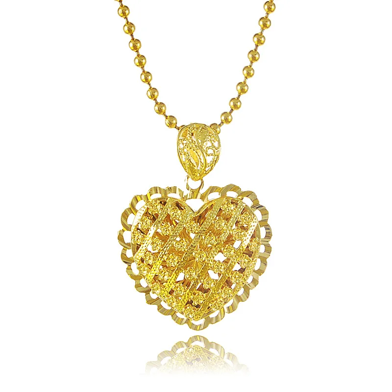 

Beaded Mesh Heart Necklace Women's 24K Gold AU999 - Pure gold beaded mesh heart, premium texture, ideal gift for best friends