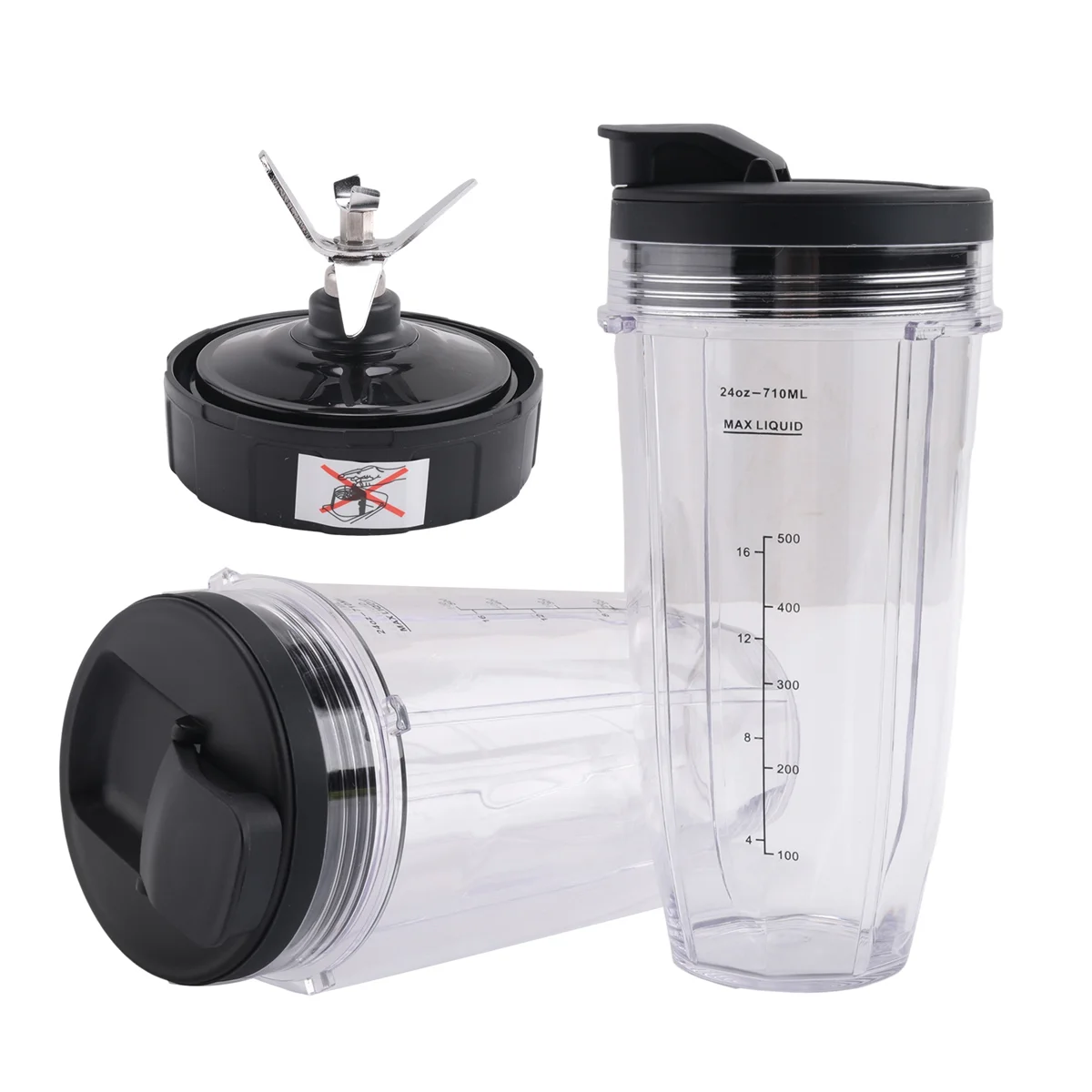 A53I 24Oz Cups with To-Go Lids, 7 Fins Extractor Blade, for Auto IQ BN801 SS101 BL480-30 BL641 BL642-30 Blender