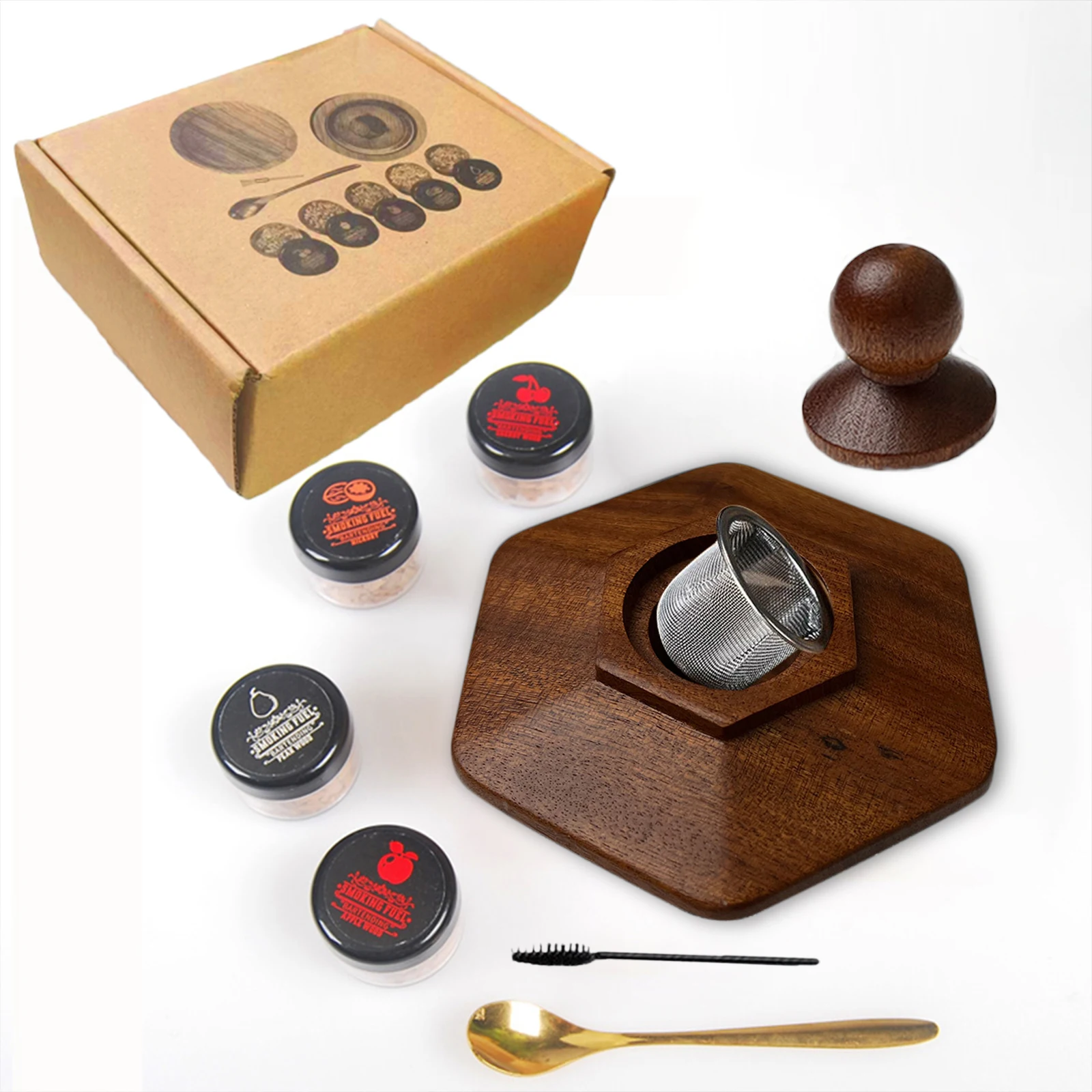 Glass Top Smoker Cocktail Smoker Kit With 4PCS Wood Chips Bartender Accessories For Whiskey Drinks Smoking Gift Kit for Men