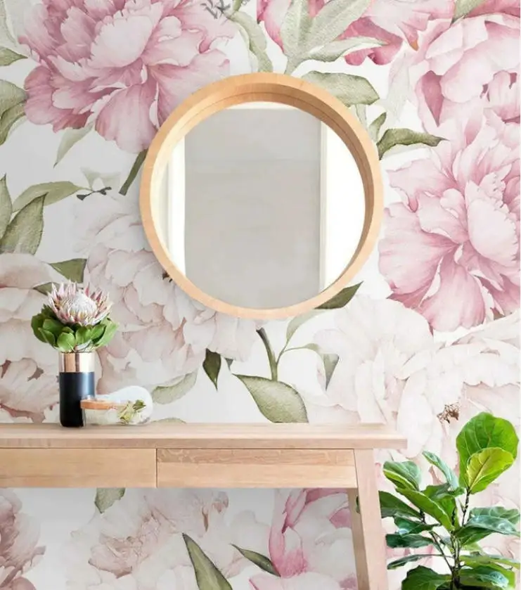 Customized European and American hand drawn peony flower TV study room hotel flower art photo wallpaper for walls wall stickers