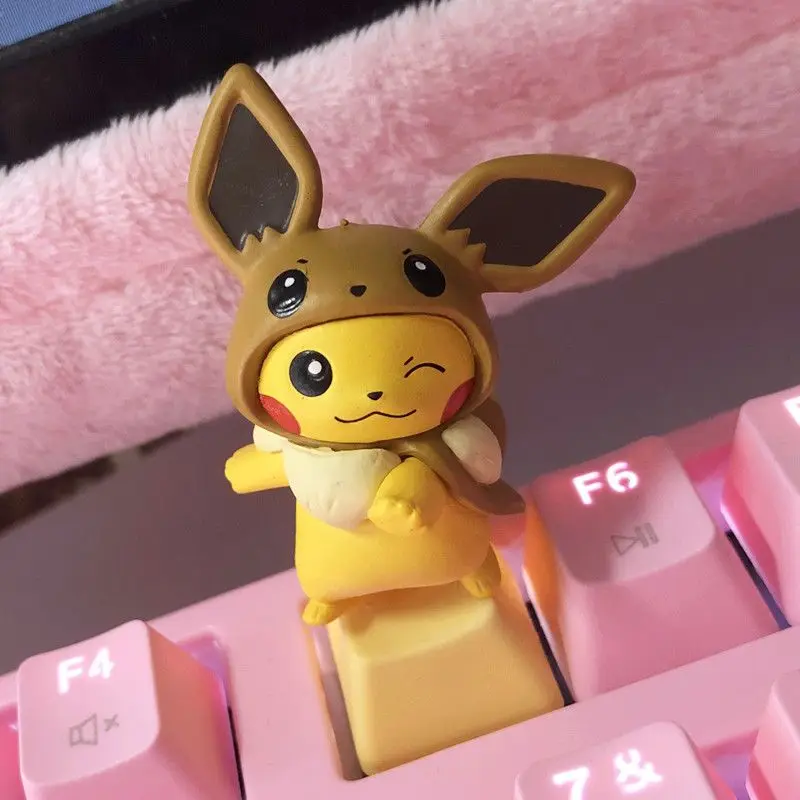 Pokemon Pikachu Keycaps for Gaming Mechanical Keyboard DIY Personalized Yellow Cartoon Key Caps Cross Axis ESC Keycaps