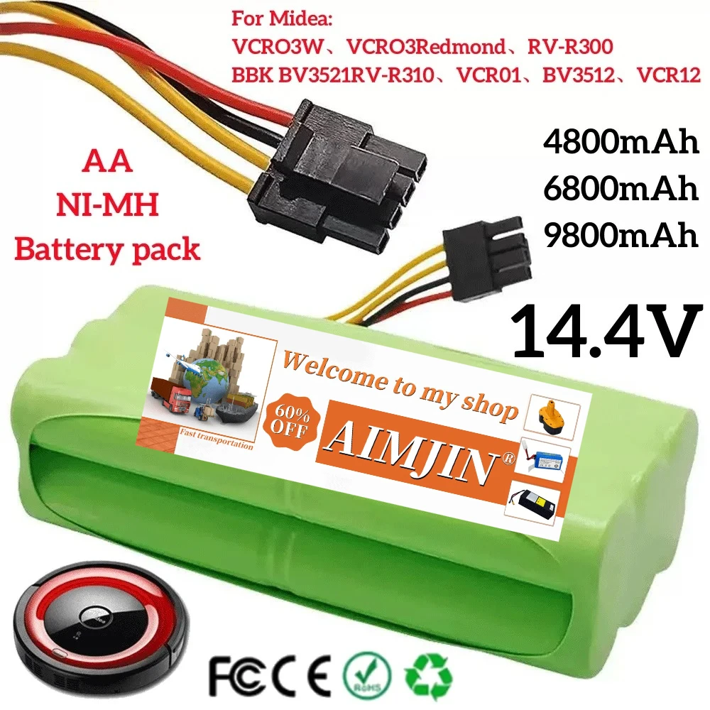 

AA 14.4V NI-MH Vacuum cleaner robot battery VCR03W suitable for Midea VCR03W VCR03 battery Redmond RV-R300 BBK BV3521 RV-R310