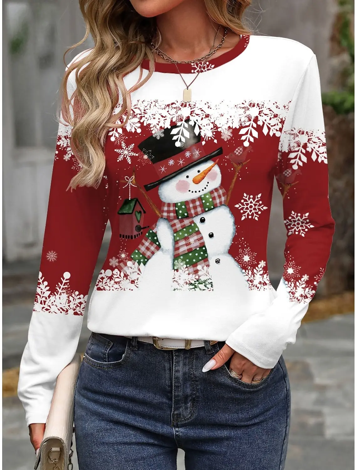 Women\'s Sweatshirt 3D Prints Christmas Theme Kawaii Graphics long sleeve T-shirt Casual Loose Fit O-Neck Tee Long Sleeve Tops