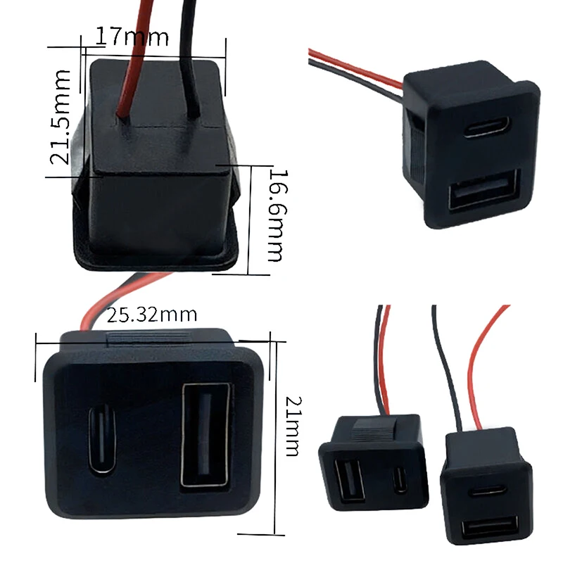 1 шт., двухслойная Usb-розетка с разъемом типа C и разъемом типа «мама»