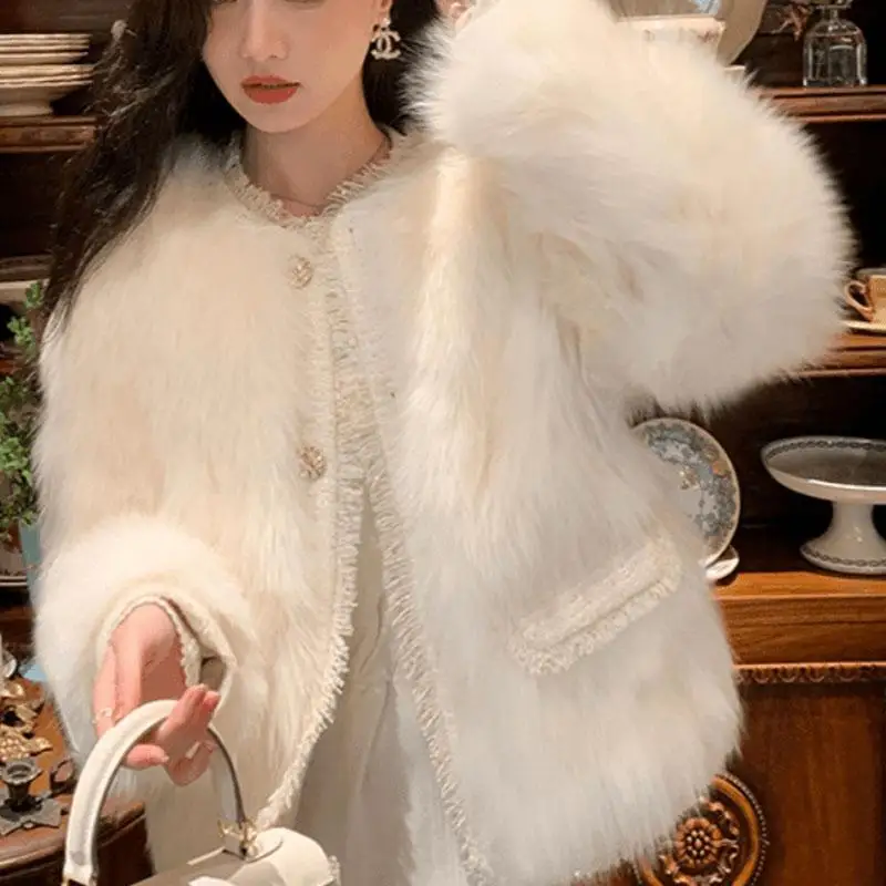 

Faionable Versatile Young Sle Long Sve Faux Fur Coat Women's Slimming Cozy Thiened Environmental Protection Splicing...