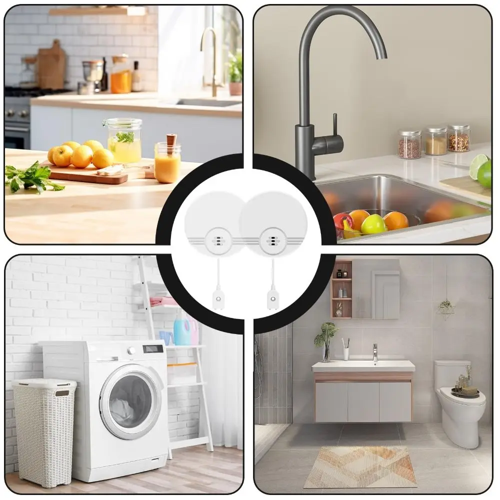 Dual Mode Sensor Water Leak Alarm Wall Mount & Floor Contact Ultra Long Standby Water Leakage Alarm Sensor Sensitive Sensor
