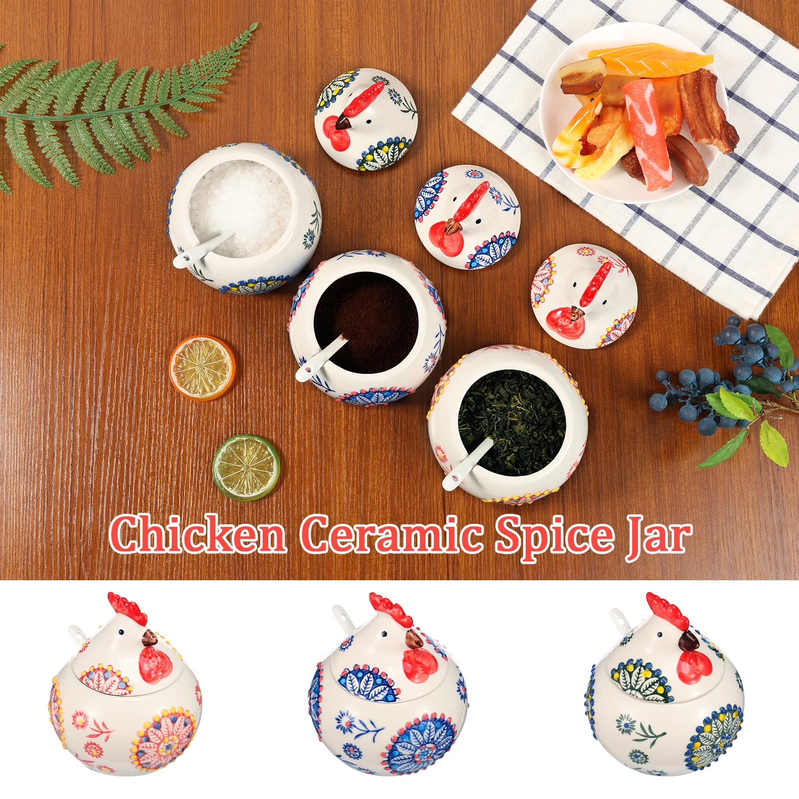 Creative Ceramic Seasoning Jar Rooster Seasoning Box Home with Lid Seasoning Box Pepper Salt Jar Moisture-proof Kitchen Tools
