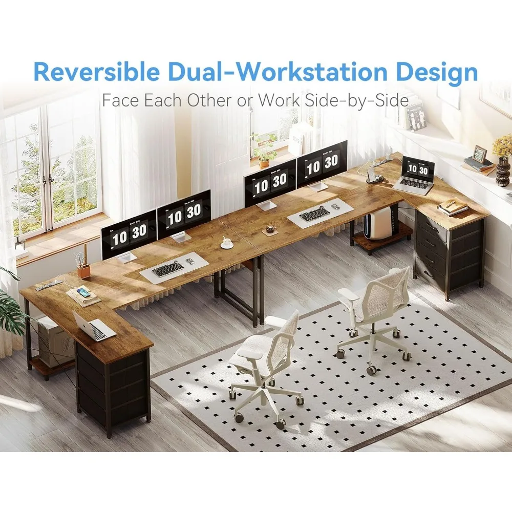 61'' L Shaped Desk with 4 Drawers, Reversible Corner Desk with Storage, Gaming Table with Power Outlets, USB Ports, Computer
