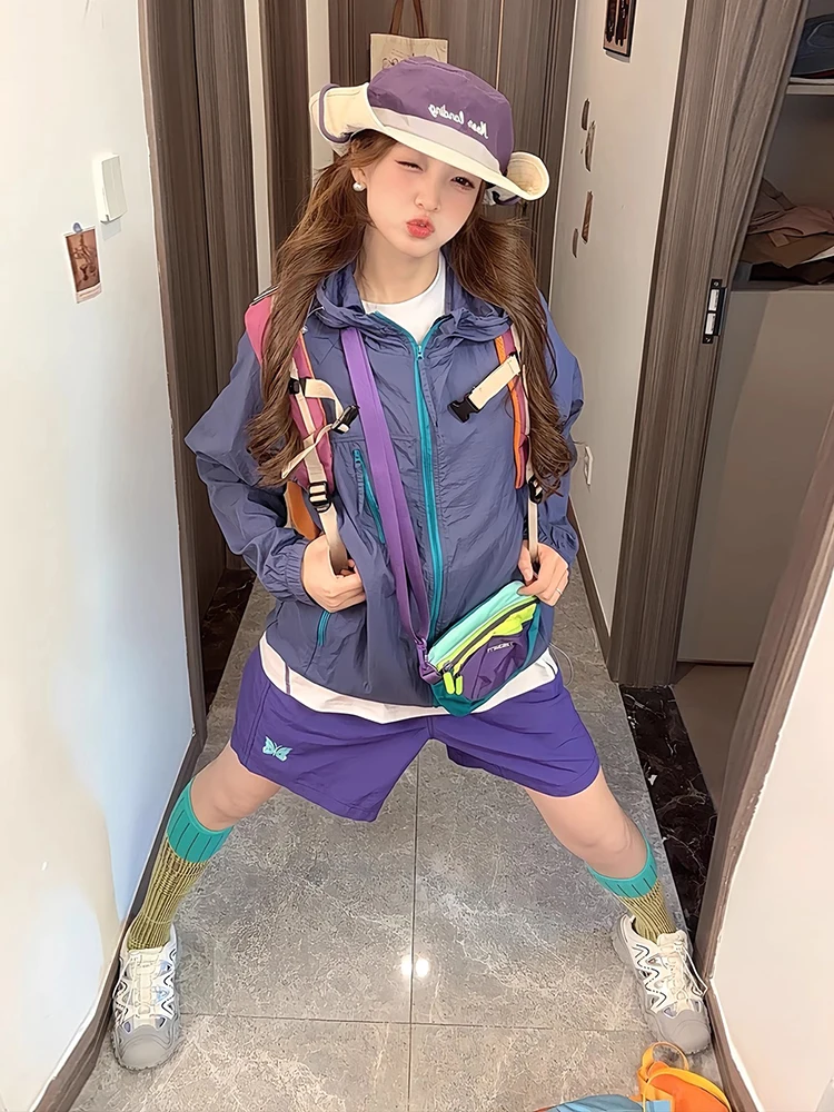 

Dopne Purple Workwear orts Men's Lightweight Embroidery Straight Loose Beach Five-Quarter Pants Casual Summer ...