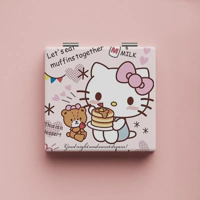 Espejo Kawaii Sanrio Hello Kitty para niña, espejo cosmético de dibujos animados, espejo de maquillaje para estudiantes, espejo portátil plegable, regalo de Festival