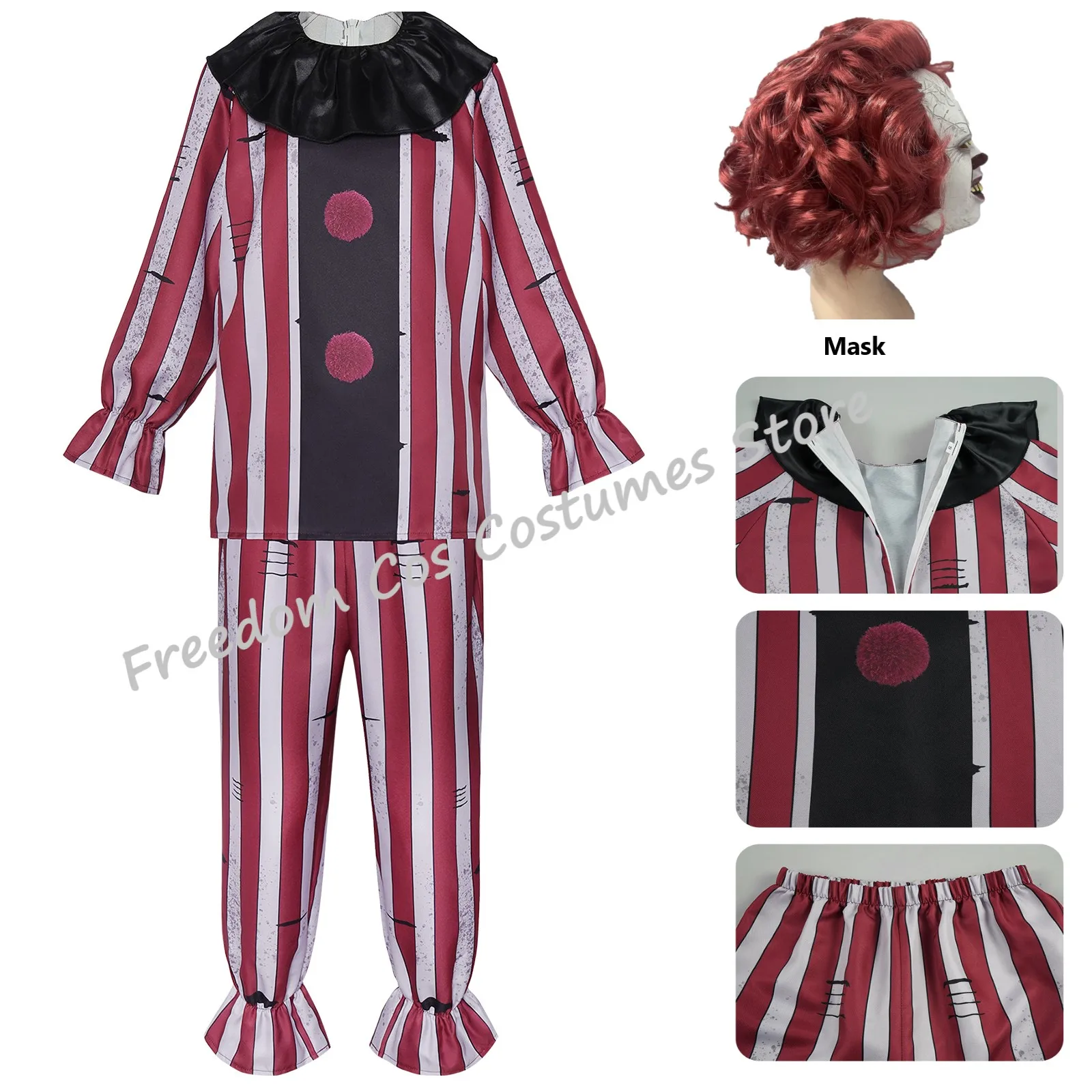 

Men Women Horror Evil Clown Cosplay Anime Art The Clown Terror Bloodstain Uniform Mask Set Halloween Party Role Play Clothing