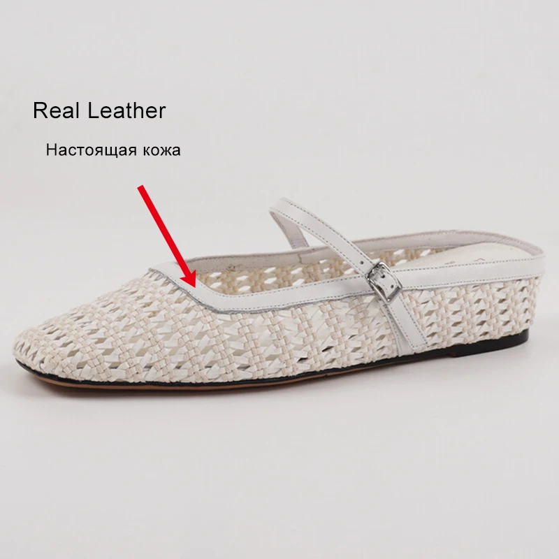 JOZHAMTA Size 34-40 Women Mules Sandals Woven Real Leather Mid Heels Summer Shoes 2025 Ins Slides Casual Beach Travel Slippers