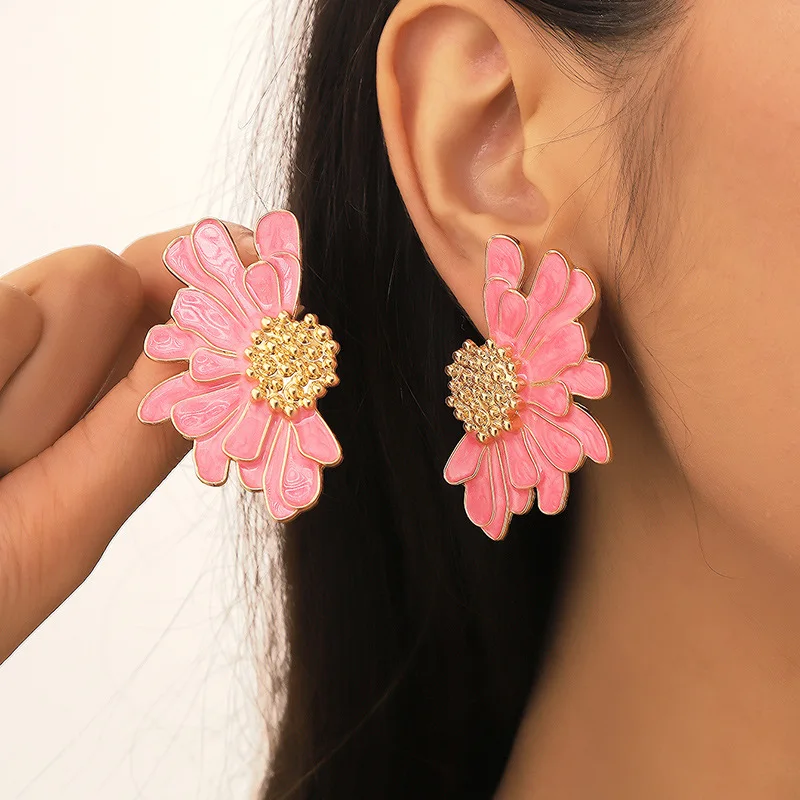 Kshmir Colorful flowers petals new product earrings retro metal floral temperament simple fashion woman jewelry