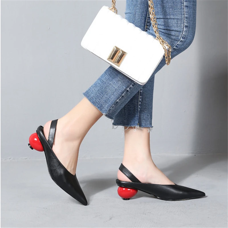 Special Heel Design Women Shoes Sexy Pointed Toe Fashion Slingback Ladies Shoes Solid Color Hand-made Comfy Tacones Para Mujer