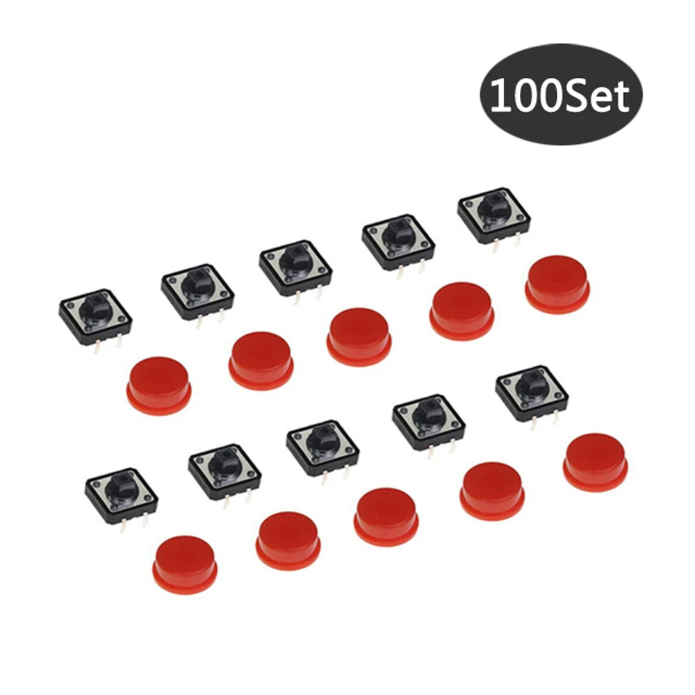 100Set/Lot Round Tactile Push Button Caps Kits Red Blue Green Yellow White Black Gray for 12*12*7.3mm Micro Tact Switch