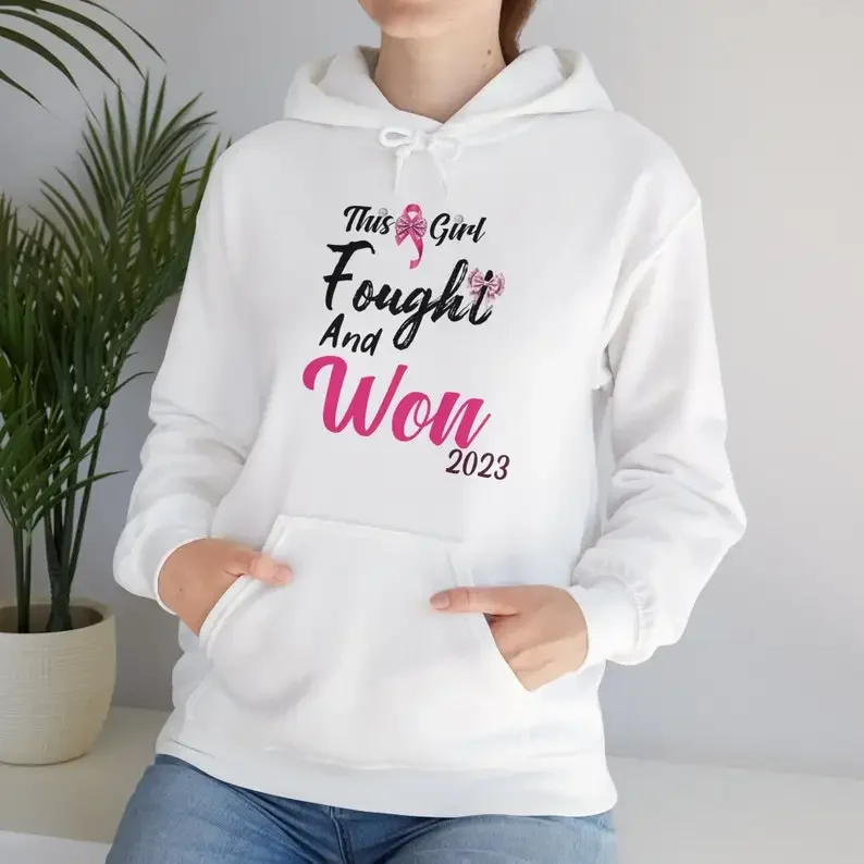 Survivor Strong: Breast Cancer Awareness Hoodie for Women This Girl Fought and Won Hooded Sweatshirt Y2k Clothes 2000s Pink Tops