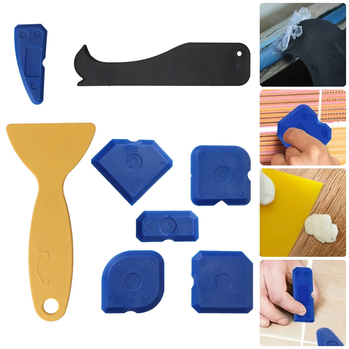 Household Multipurpose Caulking Tools Glass Cement Tile Marble Silicone Scraper Portable Grout Remover Device 1 set (1/4/5/6Pcs)