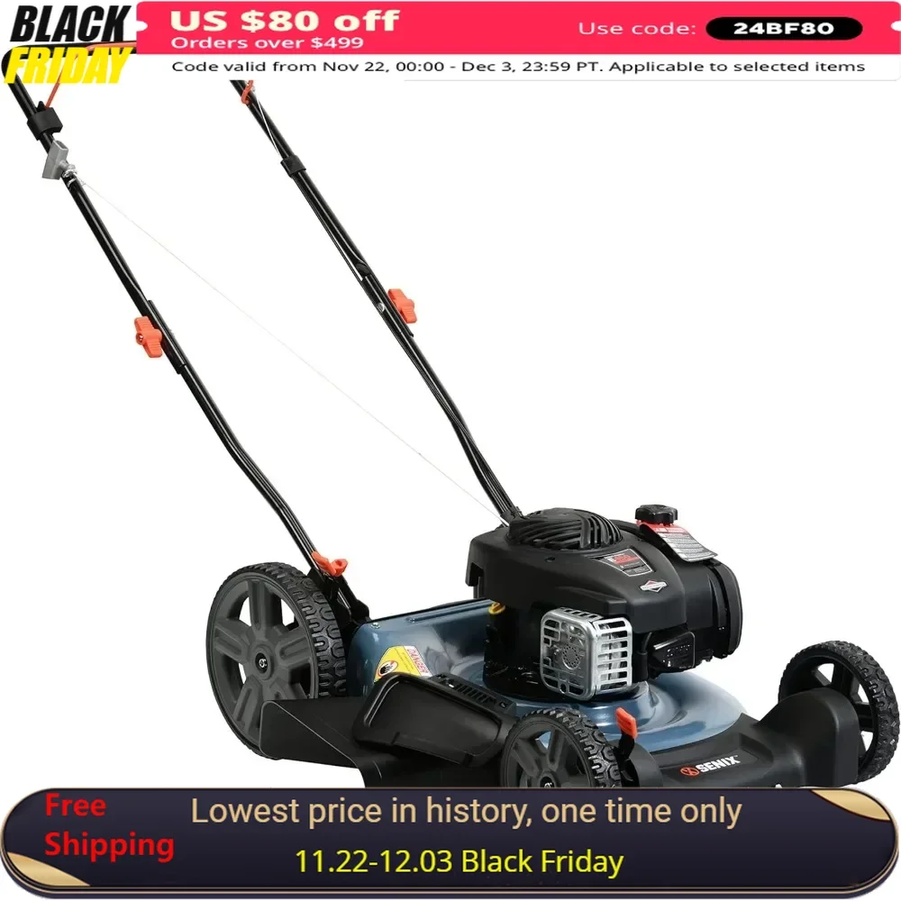 Gas Lawn Mower, 21-Inch, 140 cc 4-Cycle Engine, 2-in-1 Push Lawnmower, 6-Position Height Adjustment with  Lawn Mower