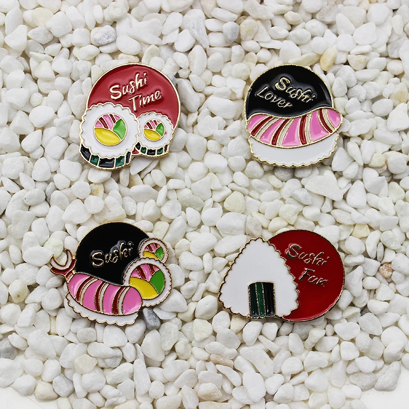 Food Brooch Salmon Sushi rice and vegetable roll Enamel Pins Backpack Sushi lover Badge for Kids Gifts Japanese Cuisine Sushi