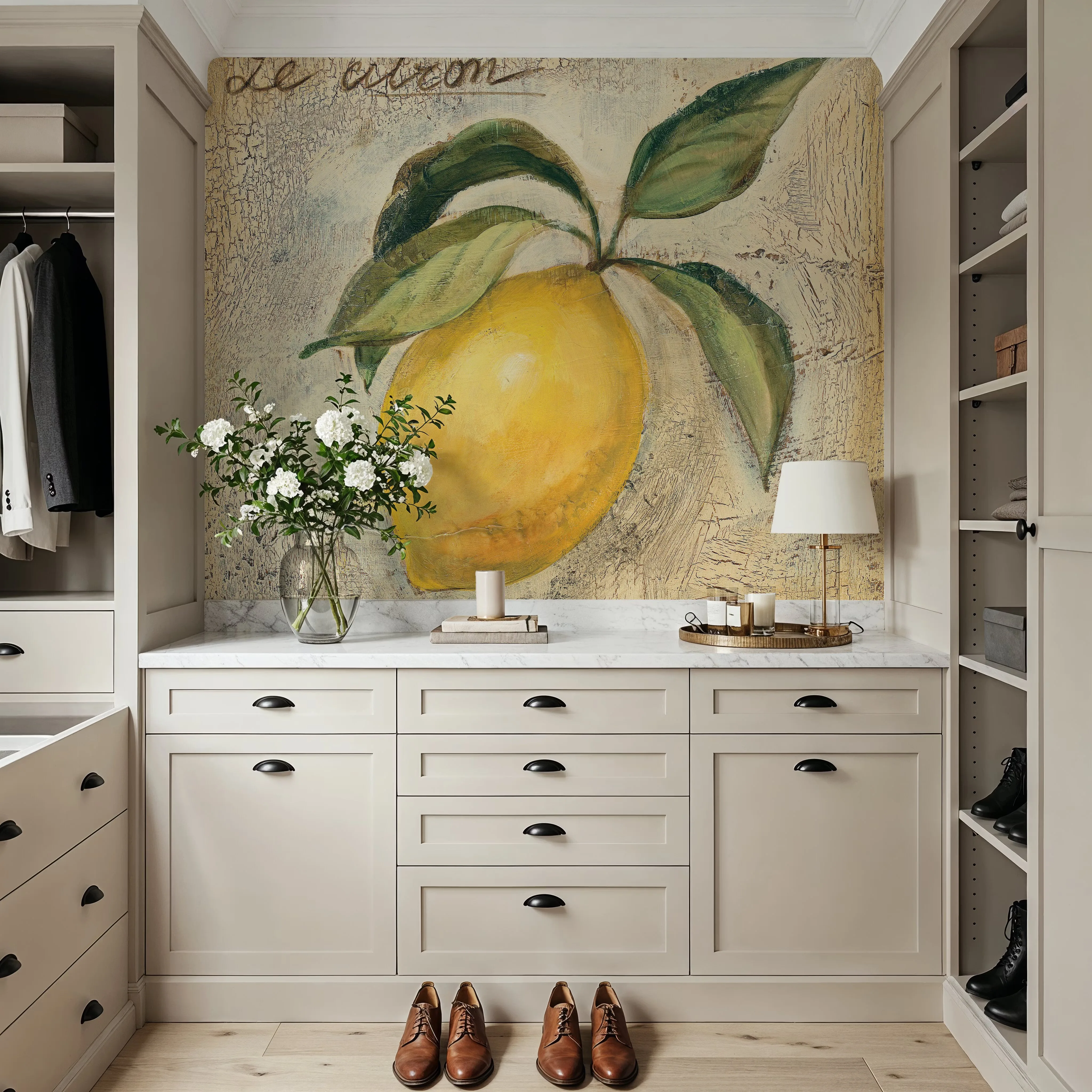 Customized mural, retro French countryside style, fruit painting wallpaper nostalgic wall crack decoration painting 3d wallpaper
