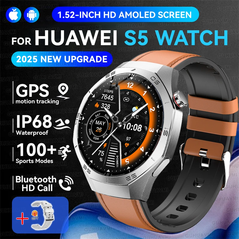 2025 New GUHUAVMI GT5 Pro Smart Watch Men HD AMOLED Screen GPS Motion trajectory HeartRate Bluetooth Call 1.52" SmartWatch IP68