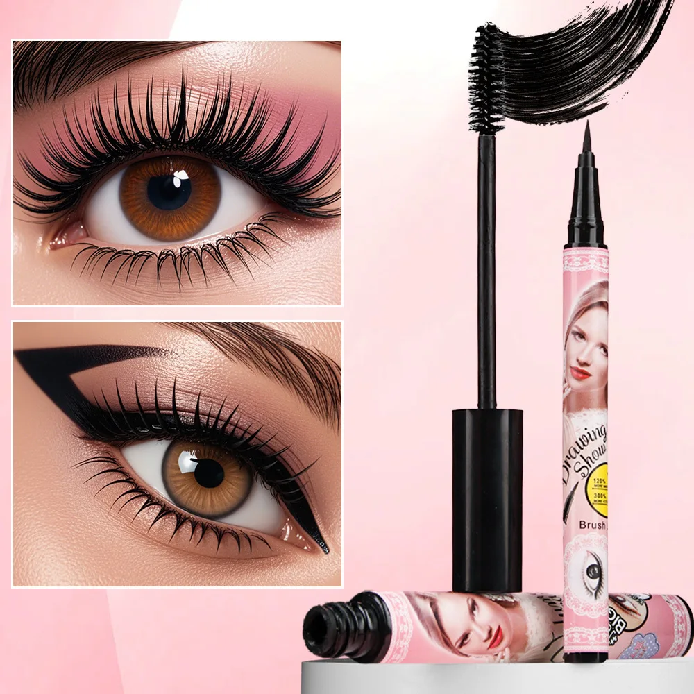 Black Waterproof Mascara and Eyeliner Thick Long Curly Silicone Brush Head Is Three-dimensional Natural Make Up Products Eyelash