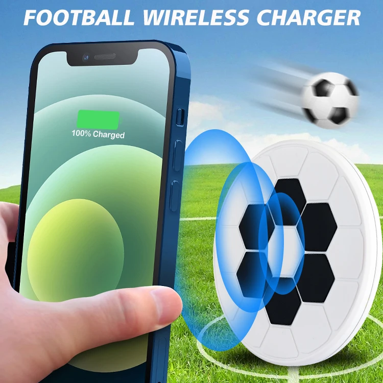 15W Football Quick Wireless Charger Pad For iPhone 16 15 Portable Desktop Type-c Port Induction Fast Wireless Charging Station