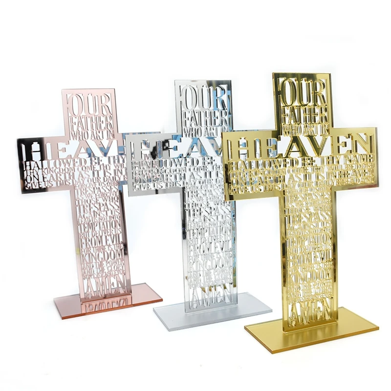 21cm Hollow Out Acrylic Scriptures for Cross with Stand Jesus Christ Catholic Bible Religious Christian Standing for Cross A0KF