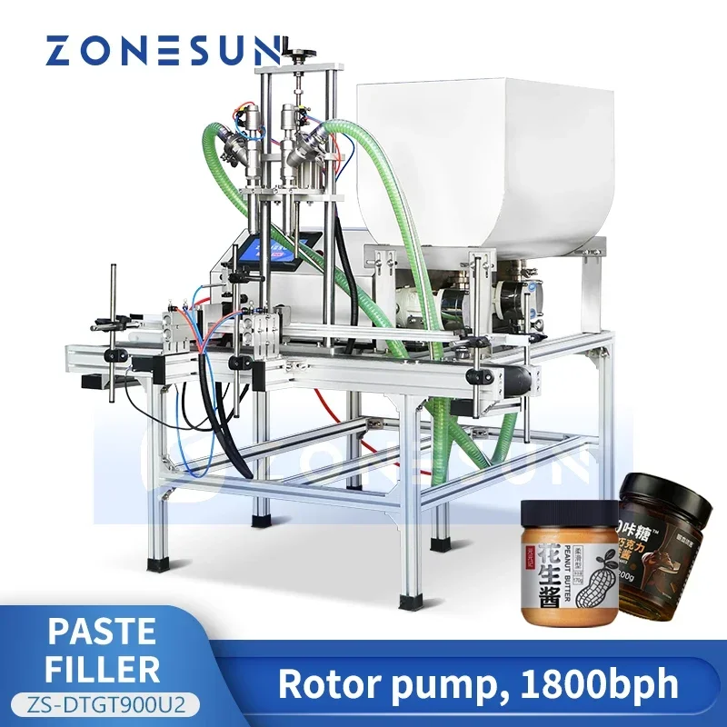 ZONESUN 80L hopper Thick Liquid Filling Machine Paste Rotor Pump Filler Lotion Detergent Packing Equipment  ZS-DTGT900U2