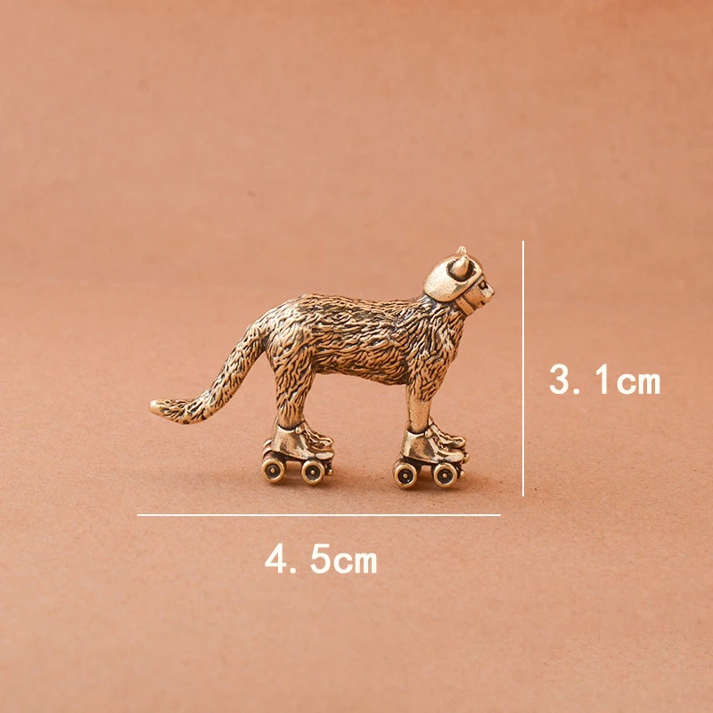 Brass Distressed Ski Cat Figurine Miniature Tea Pet Craft Desktop Small Ornament Animal Home Decor Accessories Children Gift view 2