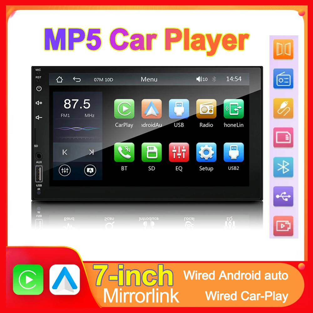 MP5 Car Radio Multimedia Player Stereo USB Capacitive Screen Touch 7inch Carplay Android Auto For VW golf Passat b6 Skoda Jetta