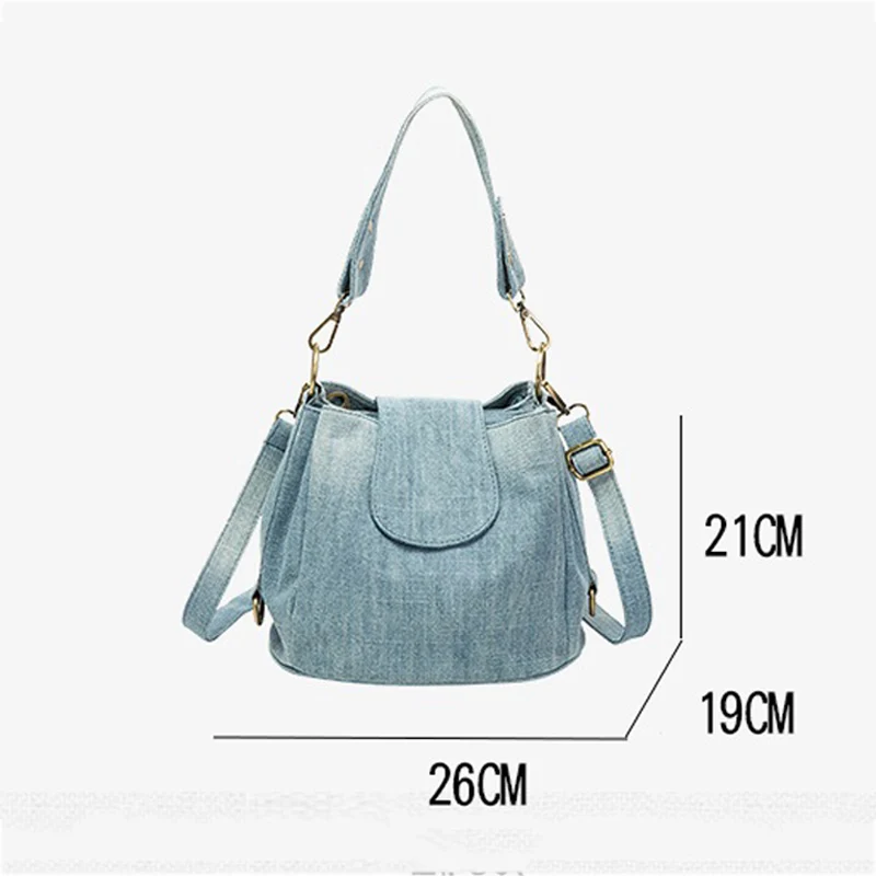 Denim Jeans Bag Cool Girl Bucket Bag 2024 Fashion Trend High Street Ladies Handbag Quality Women\'s Y2K Blue Shoulder Bag Totes