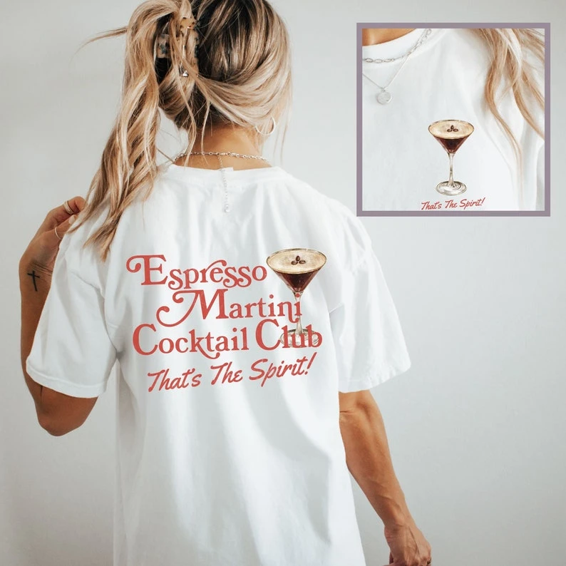 Espresso Martini Cocktail Club Shirt Old Money Aesthetic 2000s Clothing Retro Y2K Shirt 90s Nostalgia Downtown Girl Cotton Tops