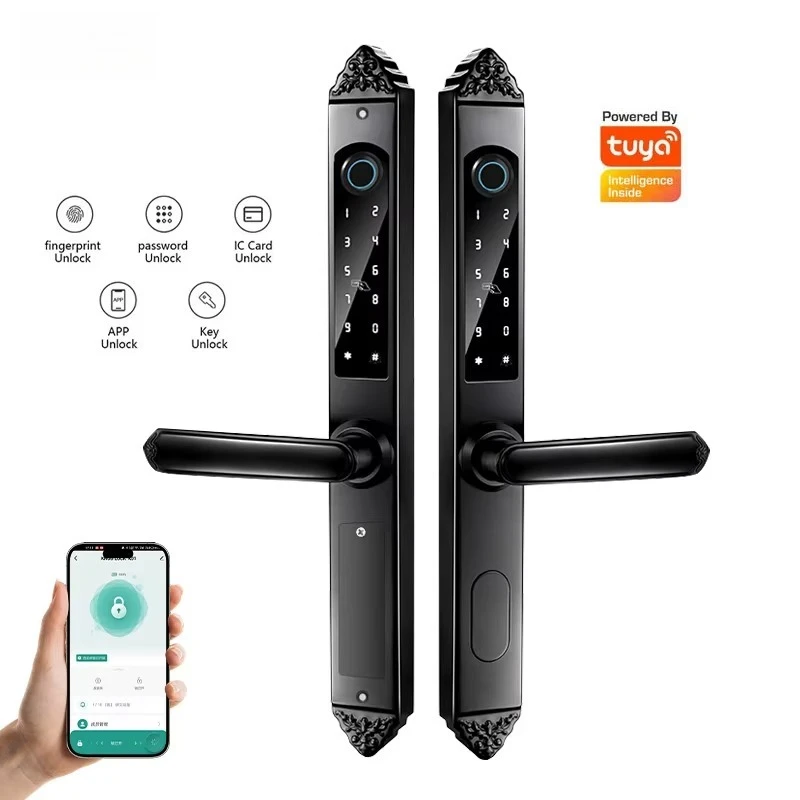 Tuya OEM Sliding Door Smart Lock 85 Mortise Latch Double-Sided Fingerprint Handle with Lock Electric Smart Lock for Doors