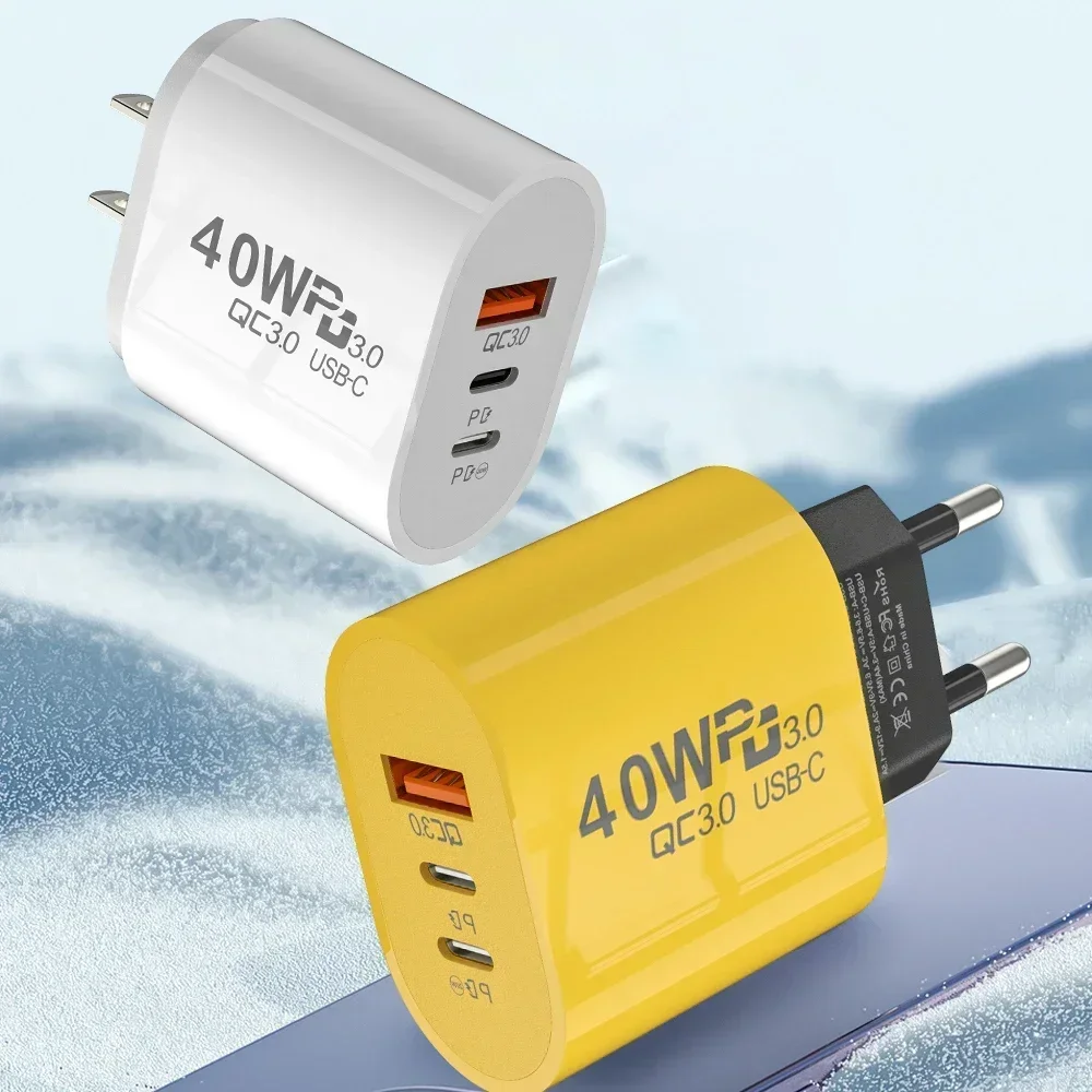 Ładowarka USB typu C o mocy 40 W Podwójny adapter szybkiego ładowania PD Wtyczka UE/USA Do iPhone Samsung Xiaomi Huawei Ładowarka do telefonu Quick