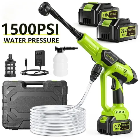 Adjustable High Pressure Cordless Portable Power Washer 1500PSI 21V 200W Wireless Water Cleaner with 13000mAh Large Capacity Battery 6-in-1 Multi Function Nozzle & Foam Bottle Outdoor Home Cleaning Tool