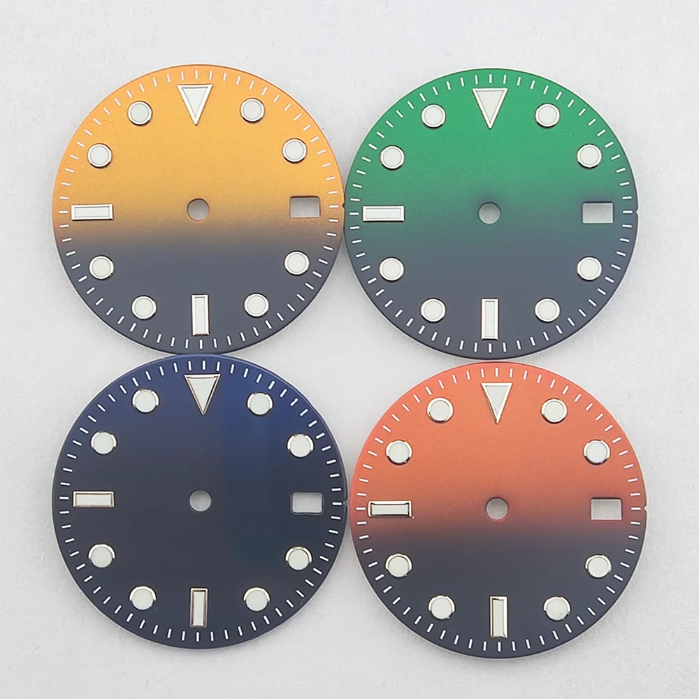 New 29mm watch dial has a green illuminated single calendar dial suitable for NH35 watch accessories, supporting customized logo