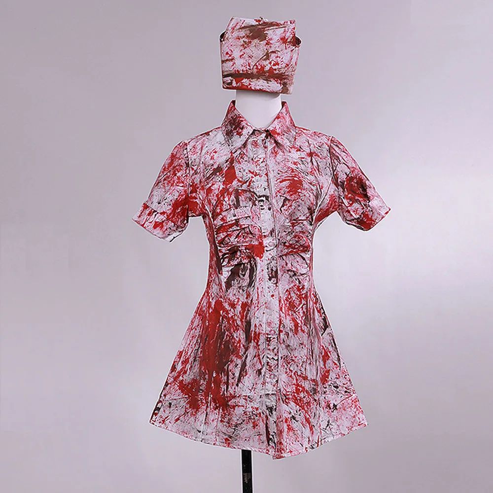 

2026 New Serving Silent Hill Horror Zombie Nurse Cosplay Uniform Costumes Women Girls Bloody Dress Hat Halloween Suit