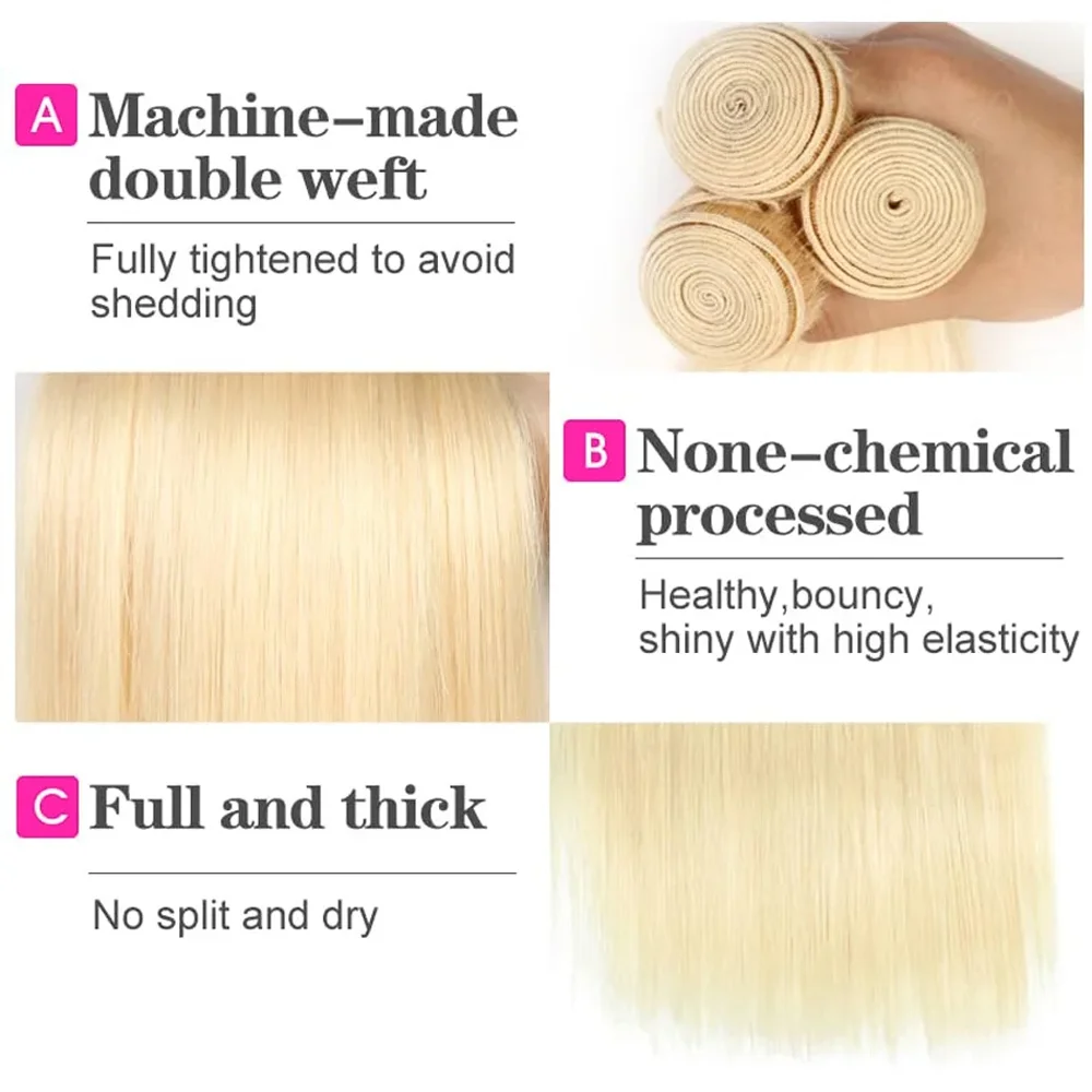 ผมแท้แบบมัด 613 เส้น 12A ผมตรงธรรมชาติ ผมแท้ 100% สีบลอนด์ 1/3/4 มัด ต่อผมสำหรับผู้หญิง