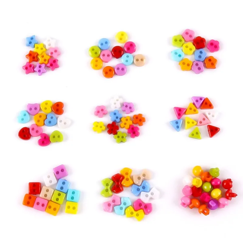 250pcs 6mm Mixed Plastic Heart/Flower/Star/Triangle/Square Mini Buttons For Doll Soft Toys Clothes Sewing Dollmaking Accessories