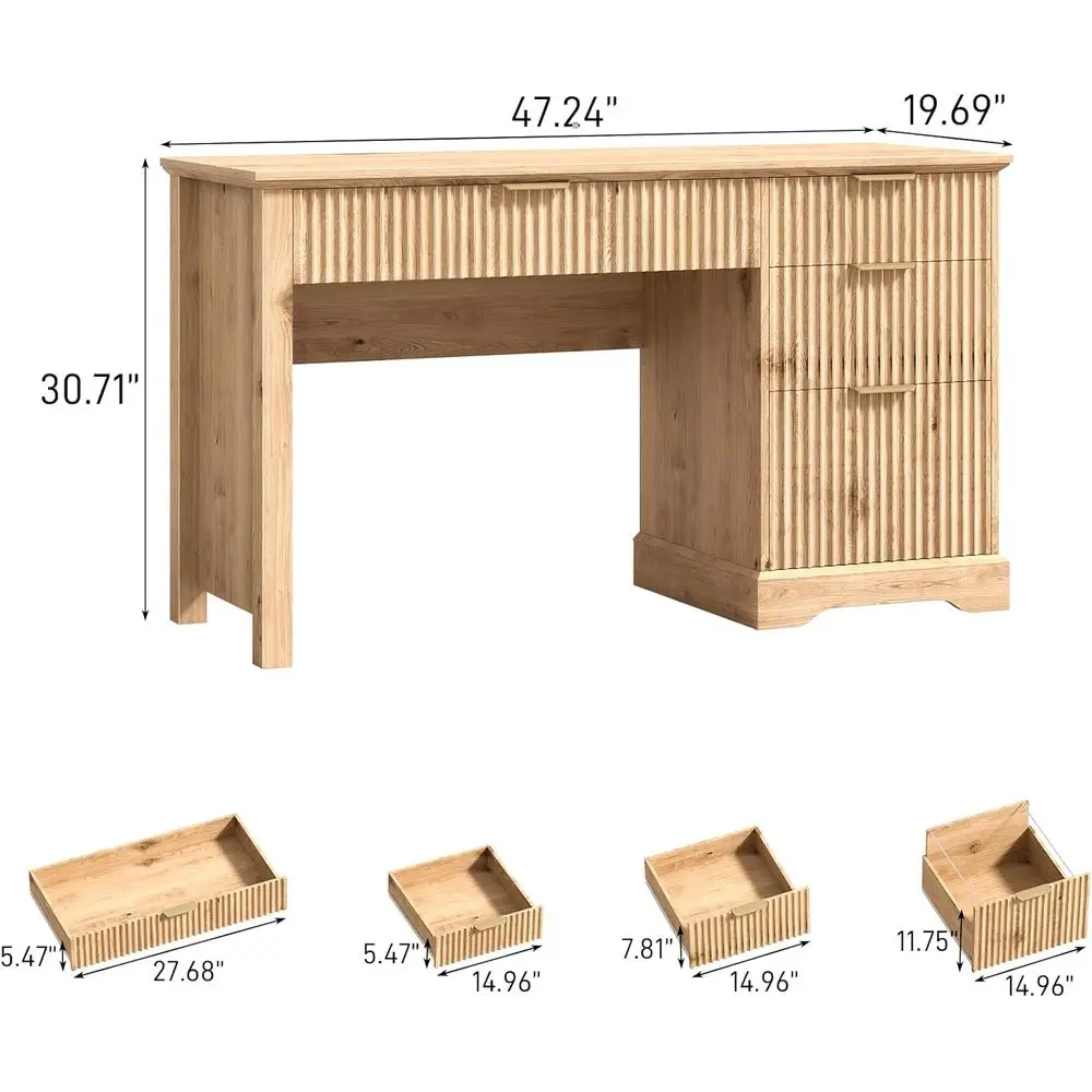 Spacious Wooden Computer Desk with Drawers for Home Office, Bedroom, or Living Room