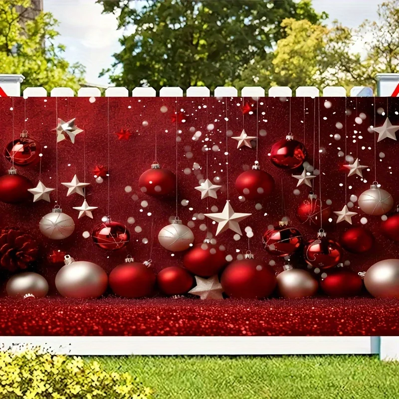 VIKAMA عيد الميلاد نسيج الغبار آلة قابل للغسل الأحمر الفضة عيد الميلاد الكرة ستار غرفة المعيشة غرفة نوم حائط الخلفية ديكور #2